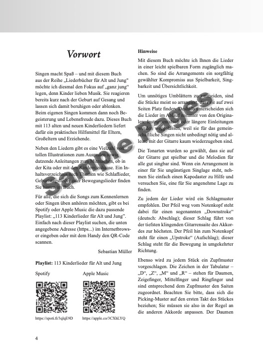 Kinderliederbuch Gitarre – Beispielseite 1