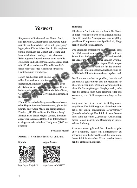 Kinderliederbuch Ukulele – Beispielseite 1