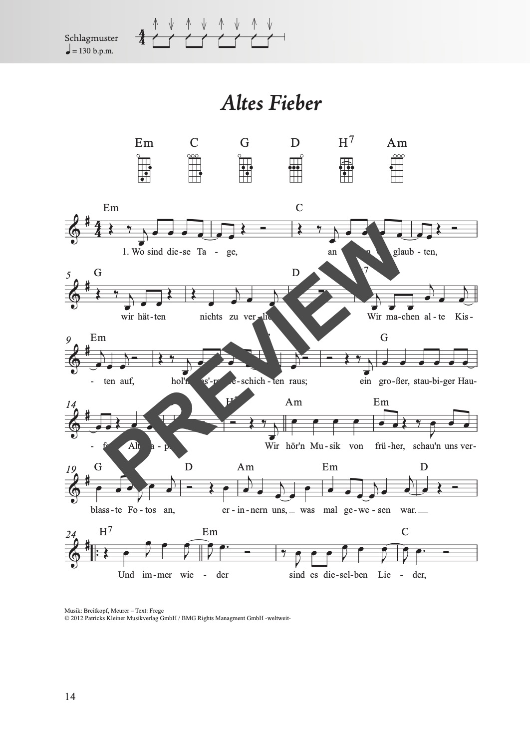 Rock & Pop Fetenbuch 2 Ukulele – Beispielseite 1
