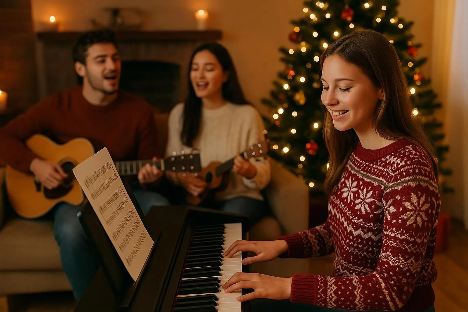 Weihnachtslieder-Noten fürs Klavier: einfache Sätze zum Spielen